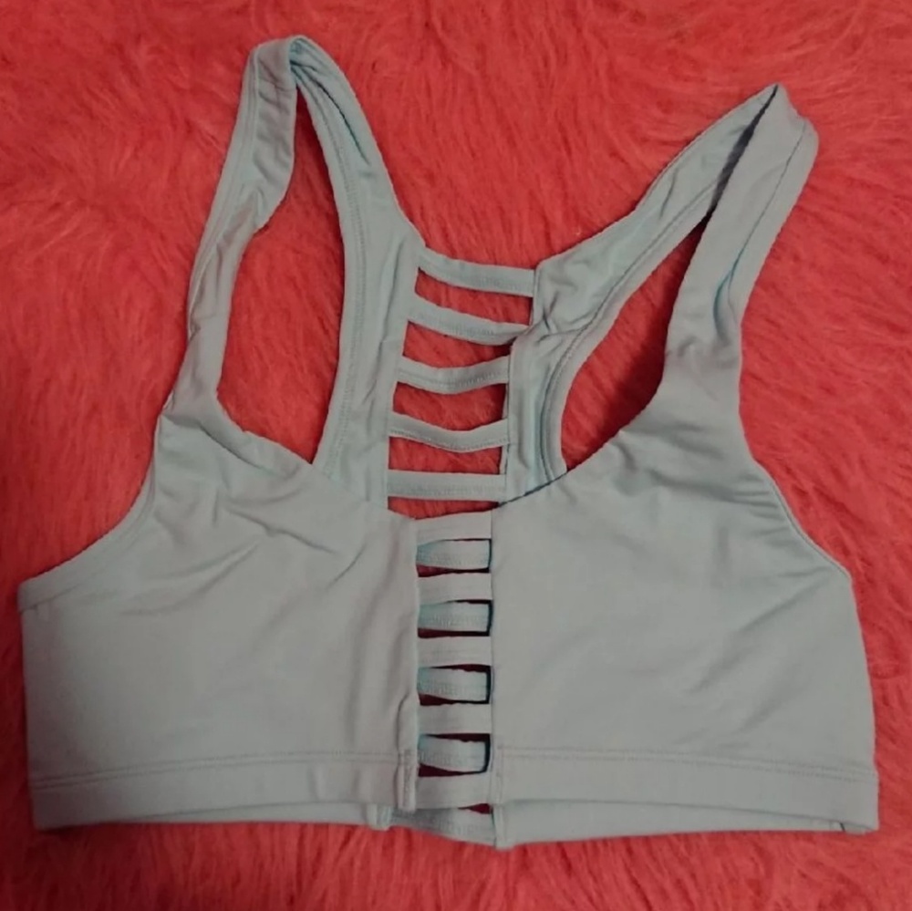 PINK strapes sportsbra (S) baby blue